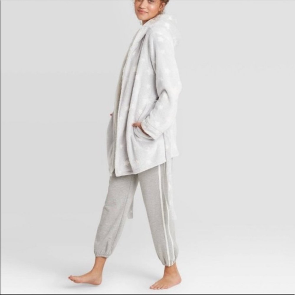 Women's Star Print Cozy Robe with belt  Gray XL